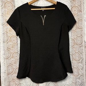 Black fit and flare peplum like blouse with gold metallic detail